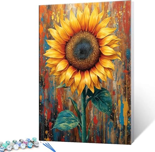 Malen Nach Zahlen Erwachsene, Paint by Numbers Malen Nach Zahlen, DIY Sonnenblume mit Pinseln und Acrylfarben Handgemalt Ölgemälde Leinwand für Home Deko Geschenke, Ohne Rahmen 20x30 cm J-777 von Hyupuanj