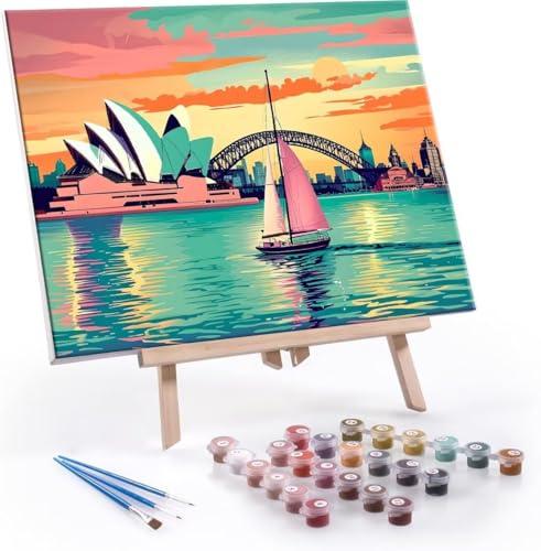 Malen Nach Zahlen Erwachsene, Paint by Numbers Malen Nach Zahlen, DIY Sydney Opera House mit Pinseln und Acrylfarben Handgemalt Ölgemälde Leinwand für Home Deko Geschenke, Ohne Rahmen 60x80 cm J-749 von Hyupuanj