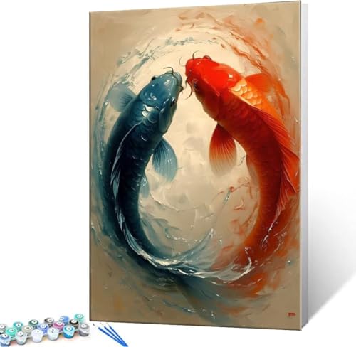 Malen Nach Zahlen Erwachsene, Paint by Numbers Malen Nach Zahlen, DIY Yin Yang Fisch mit Pinseln und Acrylfarben Handgemalt Ölgemälde Leinwand für Home Deko Geschenke, Ohne Rahmen 30x40 cm J-928 von Hyupuanj