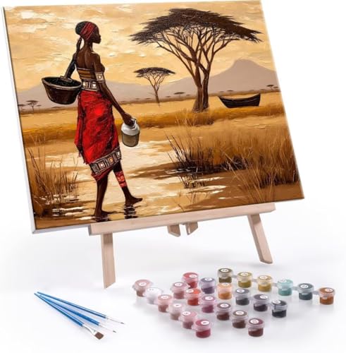 Malen Nach Zahlen Erwachsene Afrikanische Frauen - Malen Nach Zahlen für Kinder AnfäNger, Knitterfreie Leinwand, Pinsels Und Acrylfarbe - ohne Rand DIY Handgemalt öLgemäLde Kit Geschenk 80x110 cm L161 von Hyupuanj