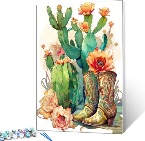 Malen Nach Zahlen Erwachsene Cactus Schuhe - Malen Nach Zahlen für Kinder AnfäNger, Knitterfreie Leinwand, Pinsels Und Acrylfarbe - ohne Rand DIY Handgemalt öLgemäLde Kit Als Geschenk 40x50 cm L-769 von Hyupuanj