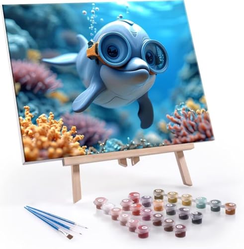 Malen Nach Zahlen Erwachsene Delphin - Malen Nach Zahlen für Kinder AnfäNger, Knitterfreie Leinwand, Pinsels Und Acrylfarbe - ohne Rand DIY Handgemalt öLgemäLde Kit Als Geschenk 100x130 cm L-195 von Hyupuanj