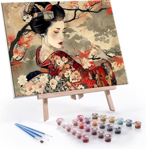 Malen Nach Zahlen Erwachsene Geisha - Malen Nach Zahlen für Kinder AnfäNger, Knitterfreie Leinwand, Pinsels Und Acrylfarbe - ohne Rand DIY Handgemalt öLgemäLde Kit Als Geschenk 20x30 cm L-919 von Hyupuanj