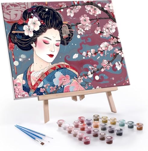 Malen Nach Zahlen Erwachsene Geisha - Malen Nach Zahlen für Kinder AnfäNger, Knitterfreie Leinwand, Pinsels Und Acrylfarbe - ohne Rand DIY Handgemalt öLgemäLde Kit Als Geschenk 40x50 cm L-921 von Hyupuanj