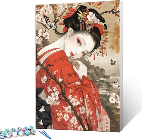 Malen Nach Zahlen Erwachsene Geisha - Malen Nach Zahlen für Kinder AnfäNger, Knitterfreie Leinwand, Pinsels Und Acrylfarbe - ohne Rand DIY Handgemalt öLgemäLde Kit Als Geschenk 50x70 cm L-920 von Hyupuanj