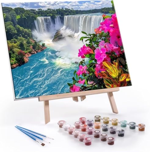 Malen Nach Zahlen Erwachsene Iguazu Falls - Malen Nach Zahlen für Kinder AnfäNger, Knitterfreie Leinwand, Pinsels Und Acrylfarbe - ohne Rand DIY Handgemalt öLgemäLde Kit Als Geschenk 50x70 cm L-916 von Hyupuanj