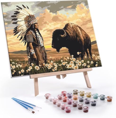 Malen Nach Zahlen Erwachsene Indianer Rinder - Malen Nach Zahlen für Kinder AnfäNger, Knitterfreie Leinwand, Pinsels Und Acrylfarbe - ohne Rand DIY Handgemalt öLgemäLde Kit Als Geschenk 70x90 cm L-934 von Hyupuanj