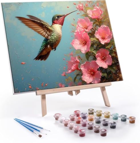 Malen Nach Zahlen Erwachsene Kolibri Blume - Malen Nach Zahlen für Kinder AnfäNger, Knitterfreie Leinwand, Pinsels Und Acrylfarbe - ohne Rand DIY Handgemalt öLgemäLde Kit Als Geschenk 50x70 cm L-168 von Hyupuanj