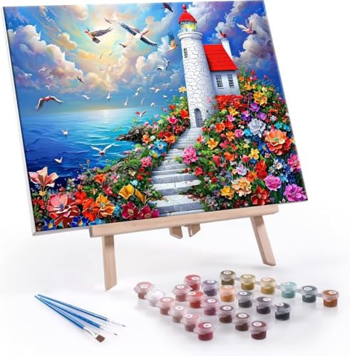 Malen Nach Zahlen Erwachsene Landschaft Leuchtturm - Malen Nach Zahlen für Kinder AnfäNger, Knitterfreie Leinwand, Pinsels Und Acrylfarbe - ohne Rand DIY Handgemalt öLgemäLde Kit 100x130 cm L-167 von Hyupuanj