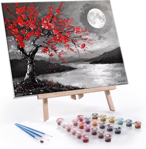 Malen Nach Zahlen Erwachsene Mond Baum - Malen Nach Zahlen für Kinder AnfäNger, Knitterfreie Leinwand, Pinsels Und Acrylfarbe - ohne Rand DIY Handgemalt öLgemäLde Kit Als Geschenk 80x110 cm L-993 von Hyupuanj