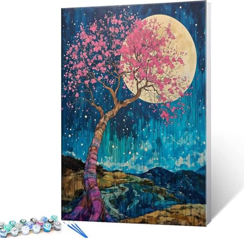 Malen Nach Zahlen Erwachsene Mond Baum - Malen Nach Zahlen für Kinder AnfäNger, Knitterfreie Leinwand, Pinsels Und Acrylfarbe - ohne Rand DIY Handgemalt öLgemäLde Kit Als Geschenk 90x120 cm L-992 von Hyupuanj