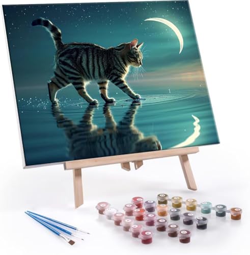 Malen Nach Zahlen Erwachsene Mond Kat - Malen Nach Zahlen für Kinder AnfäNger, Knitterfreie Leinwand, Pinsels Und Acrylfarbe - ohne Rand DIY Handgemalt öLgemäLde Kit Als Geschenk 80x110 cm L-989 von Hyupuanj