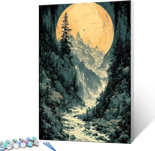 Malen Nach Zahlen Erwachsene Mond Landschaft - Malen Nach Zahlen für Kinder AnfäNger, Knitterfreie Leinwand, Pinsels Und Acrylfarbe - ohne Rand DIY Handgemalt öLgemäLde Kit Als Geschenk 30x40 cm L-970 von Hyupuanj