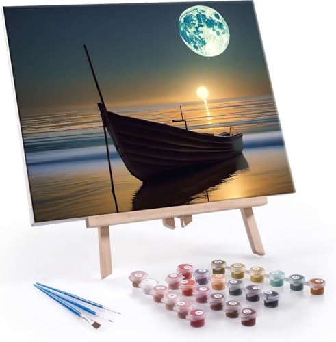 Malen Nach Zahlen Erwachsene Mond Schiff - Malen Nach Zahlen für Kinder AnfäNger, Knitterfreie Leinwand, Pinsels Und Acrylfarbe - ohne Rand DIY Handgemalt öLgemäLde Kit Als Geschenk 30x40 cm L-978 von Hyupuanj