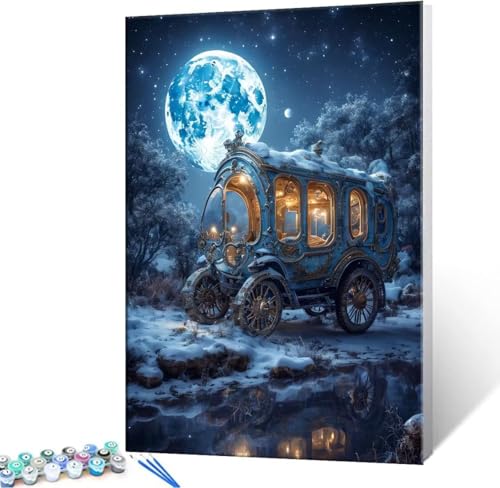 Malen Nach Zahlen Erwachsene Mond Wagen - Malen Nach Zahlen für Kinder AnfäNger, Knitterfreie Leinwand, Pinsels Und Acrylfarbe - ohne Rand DIY Handgemalt öLgemäLde Kit Als Geschenk 100x130 cm L-987 von Hyupuanj