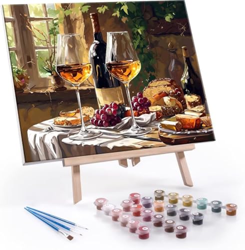 Malen Nach Zahlen Erwachsene Obst Rotwein - Malen Nach Zahlen für Kinder AnfäNger, Knitterfreie Leinwand, Pinsels Und Acrylfarbe - ohne Rand DIY Handgemalt öLgemäLde Kit Als Geschenk 40x50 cm L-633 von Hyupuanj