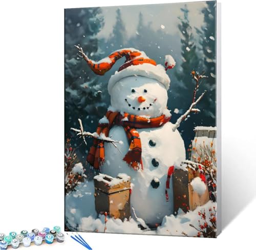 Malen Nach Zahlen Erwachsene Schneemann - Malen Nach Zahlen für Kinder AnfäNger, Knitterfreie Leinwand, Pinsels Und Acrylfarbe - ohne Rand DIY Handgemalt öLgemäLde Kit Als Geschenk 30x40 cm L-886 von Hyupuanj