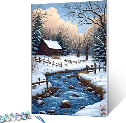 Malen Nach Zahlen Erwachsene Schneeszene - Malen Nach Zahlen für Kinder AnfäNger, Knitterfreie Leinwand, Pinsels Und Acrylfarbe - ohne Rand DIY Handgemalt öLgemäLde Kit Als Geschenk 70x90 cm L-878 von Hyupuanj