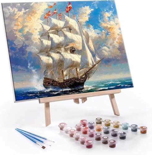 Malen Nach Zahlen Erwachsene Segelboot - Malen Nach Zahlen für Kinder AnfäNger, Knitterfreie Leinwand, Pinsels Und Acrylfarbe - ohne Rand DIY Handgemalt öLgemäLde Kit Als Geschenk 90x120 cm L-156 von Hyupuanj