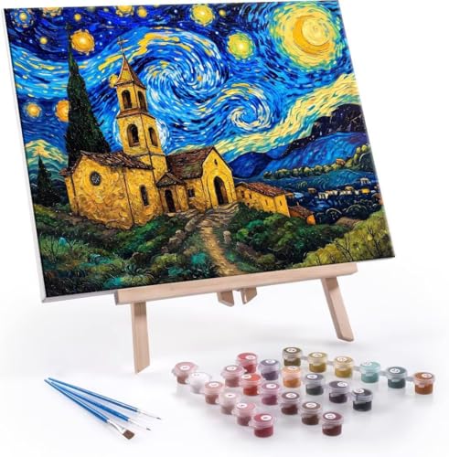 Malen Nach Zahlen Erwachsene Small Town Starry Sky - Malen Nach Zahlen für Kinder AnfäNger, Knitterfreie Leinwand, Pinsels Und Acrylfarbe - ohne Rand DIY Handgemalt öLgemäLde Kit 50x70 cm L-812 von Hyupuanj