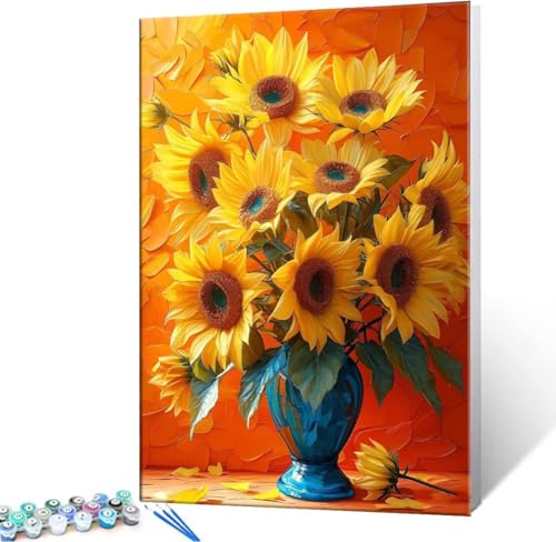 Malen Nach Zahlen Erwachsene Sonnenblume - Malen Nach Zahlen für Kinder AnfäNger, Knitterfreie Leinwand, Pinsels Und Acrylfarbe - ohne Rand DIY Handgemalt öLgemäLde Kit Als Geschenk 60x80 cm L-775 von Hyupuanj