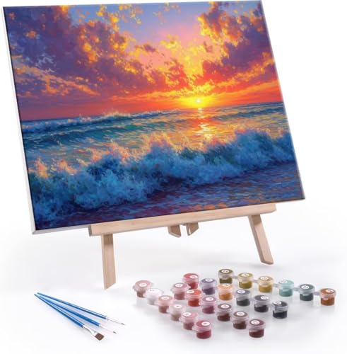 Malen Nach Zahlen Erwachsene Sonnenuntergang Wellen - Malen Nach Zahlen für Kinder AnfäNger, Knitterfreie Leinwand, Pinsels Und Acrylfarbe - ohne Rand DIY Handgemalt öLgemäLde Kit 60x80 cm L-739 von Hyupuanj