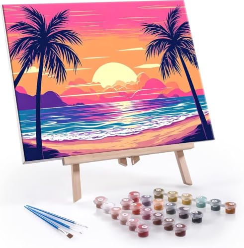 Malen Nach Zahlen Erwachsene Sunset Beach - Malen Nach Zahlen für Kinder AnfäNger, Knitterfreie Leinwand, Pinsels Und Acrylfarbe - ohne Rand DIY Handgemalt öLgemäLde Kit Als Geschenk 50x70 cm L-740 von Hyupuanj