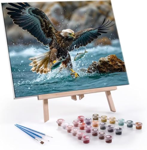 Malen Nach Zahlen Erwachsene Tiere Adler - Malen Nach Zahlen für Kinder AnfäNger, Knitterfreie Leinwand, Pinsels Und Acrylfarbe - ohne Rand DIY Handgemalt öLgemäLde Kit Als Geschenk 60x80 cm L-143 von Hyupuanj