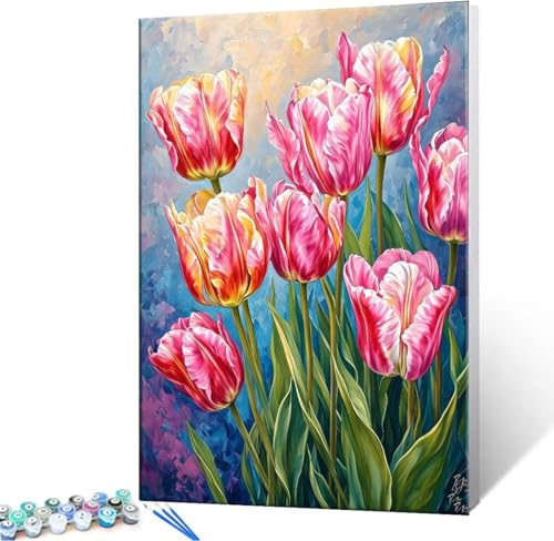 Malen Nach Zahlen Erwachsene Tulpen - Malen Nach Zahlen für Kinder AnfäNger, Knitterfreie Leinwand, Pinsels Und Acrylfarbe - ohne Rand DIY Handgemalt öLgemäLde Kit Als Geschenk 20x30 cm L-963 von Hyupuanj