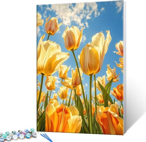 Malen Nach Zahlen Erwachsene Tulpen - Malen Nach Zahlen für Kinder AnfäNger, Knitterfreie Leinwand, Pinsels Und Acrylfarbe - ohne Rand DIY Handgemalt öLgemäLde Kit Als Geschenk 70x90 cm L-962 von Hyupuanj