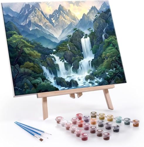 Malen Nach Zahlen Erwachsene Wasserfall Landschaft - Malen Nach Zahlen für Kinder AnfäNger, Knitterfreie Leinwand, Pinsels Und Acrylfarbe - ohne Rand DIY Handgemalt öLgemäLde Kit 100x130 cm L-419 von Hyupuanj