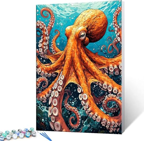 Malen Nach Zahlen Kinder ab 5 6 7 8 9 10 Jahre Mädchen, Oktopus Malen Nach Zahlen Adult Kinder Anfänger mit Leinwand Pinseln Acrylpigment für Geschenke und Home Haus Deko 30x40 cm k-1001 von Hyupuanj