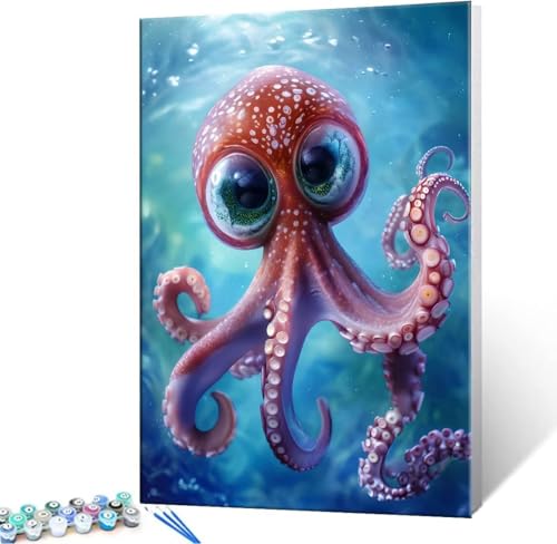 Malen Nach Zahlen Kinder ab 5 6 7 8 9 10 Jahre Mädchen, Oktopus Malen Nach Zahlen Adult Kinder Anfänger mit Leinwand Pinseln Acrylpigment für Geschenke und Home Haus Deko 40x50 cm k-1000 von Hyupuanj