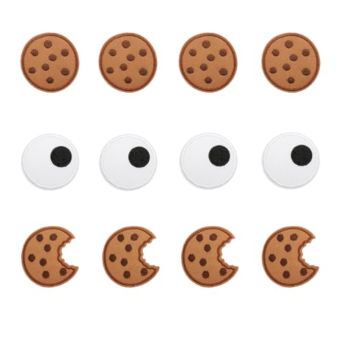 12 Stück Cookie Aufnäher, Gesticktes Etikett Cookies Kekse Bestickter Patches zum Aufnähen Gebügeltes Gesticktes für Kleidung, Hut, Hose, Schuhe, Vorhang Nähen Dekoration Basteln von Hyxodjy