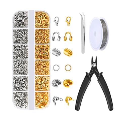 1200 Stück Quetschperlen Set, Schmuckherstellung Kit Armband Verschluss Set Verschlüsse Hummer Set Crimp Perlen Set Kettenverschluss Set für DIY Ohrringe Halsketten, Armbänder Schmuckherstellung von Hyxodjy