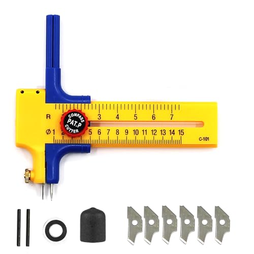 Kreiszeichner Kreisschneider, Rundschneider aus Kunststoff Kreisschneider Papier Kreisschneider für Kreise von 1-15cm Kreisförmiger Papierschneider zum Schneiden von Papierkarton Leder von Hyxodjy