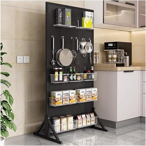 HyyKjEU Kein Locher Montage-Display-Stecktafel, Metall-Stecktafel-Aufbewahrungsset, bodenstehender Stecktafel-Organizer, Steuerung for Garagen-Werkzeugaufbewahrung(Black,100x120cm) von HyyKjEU