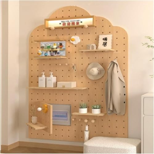 HyyKjEU Kein Locher Stecktafel-Wandsteuerung, Aufbewahrungsregal, Massivholz-Laminat-Stecktafel-Organizer, Wandhalterung, Display-Kombinationsset for Küche, Wohnzimmer, Büro(Natural) von HyyKjEU