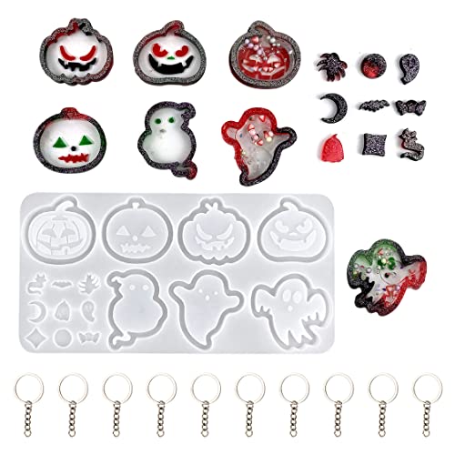 HyzaPhix 11pcs Schmuck Silikonform Gießform Halloween Silikon Epoxidharz Formen Treibsand Resin Gießharz Set Epoxid Gussformen Quicksand Shaker Mold für DIY Geist Kürbis Anhänger von HyzaPhix