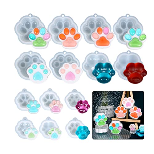 HyzaPhix 14 Stück Epoxidharz Formen Set，katzenpfoten Resin Silikonform Gießform Cat Paw Silicone Molds für Schmuckherstellung Schlüsselanhänger Anhänger Dekoration DIY Basteln von HyzaPhix