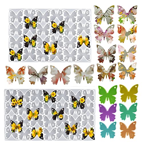 HyzaPhix 2 Stück Resin Silikonformen Epoxidharz Schmetterling, Schmuck Gießformen Anhänger Silikon Formen Butterfly Silicone Mold für DIY Ohrring, Halskette, Schmuckherstellung von HyzaPhix