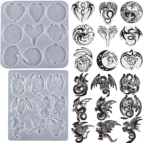 HyzaPhix 2PCS Drachen Schlüsselanhänger Silikonform, Fliegender Drache Harzformen, Resin Gießharz Formen Schmuck, Anhänger Gießform,Tiere Epoxidform für DIY Halskette, Ornamente (Drache) von HyzaPhix