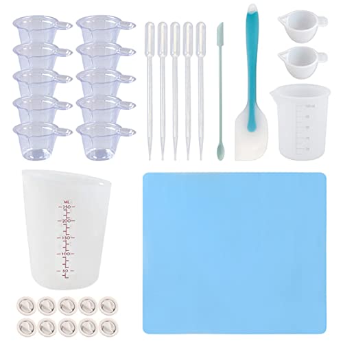 HyzaPhix 32PCS Silikon Messbecher Set für Epoxidharz, 250ml und 100ml Messbecher, Fingerlinge, Silikon Becher zum Gießen, Silikon Spatel, Pipetten für Mischen Farbe, DIY Schmuck Formen (32pcs) von HyzaPhix