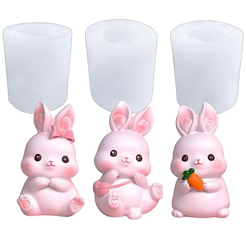 HyzaPhix 3pcs Osterhasen Silikonform 3D Hase Gießform Tier Epoxidharz Formen Silikon Kaninchen Kuchenform Fondant Form Rabbit Resin Molds für DIY Seife, Kerzen, Ostergeschenke von HyzaPhix