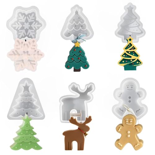 HyzaPhix 6 Stück Weihnachtskerzen Silikonform Weihnachten Kerzenform Weihnachts Kerzen Formen Christmas Mold für Epoxidharz, Kerzenherstellung, Handgemachte Seife, Schokolade von HyzaPhix