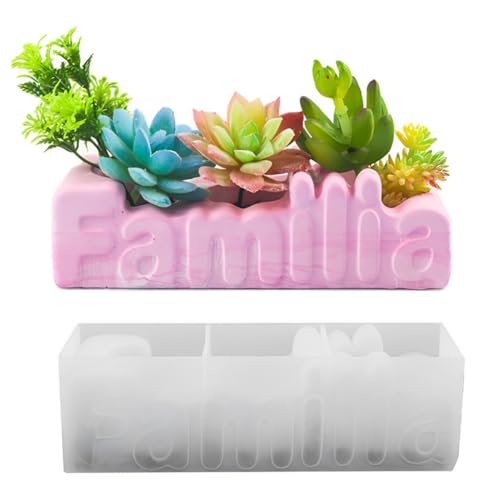 HyzaPhix DIY Sukkulenten Topf Resin Silikonform, Blumentopf Harz Gießen Formen Pflanzentopf Gießformen für Beton, Raysin Epoxidharz Form Für Pflanzgefäß, Pflanzkübel, Kerzenhalter (FAMILIA) von HyzaPhix