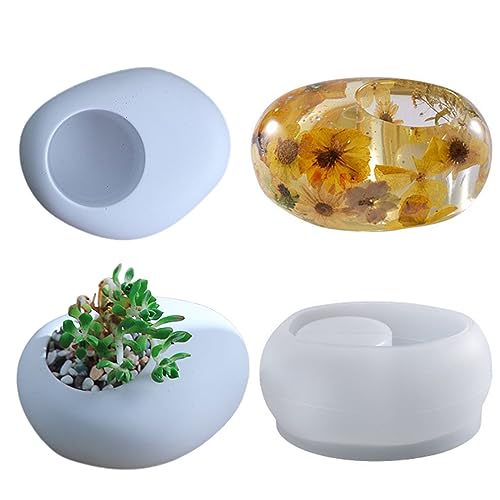 HyzaPhix Kerzenhalter Silikonform Epoxidharz Resin Formen Oval Blumentopf Form Gießform für DIY Teelichthalter Schmuck Aufbewahrungsbox Pralinenschachtel (B) von HyzaPhix