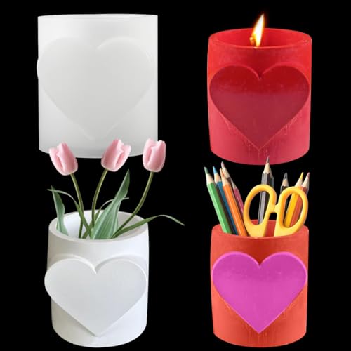 HyzaPhix Silikonform Kerzenhalter, Gießformen Silikon Kerzen, Epoxidharz Formen Blumentopf für Beton Gips DIY Stifthalter Kerzenhalter Vase Blumenvase (Herz) von HyzaPhix