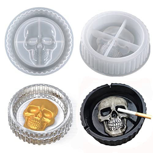 HyzaPhix Silikonformen Schädel Harzform Epoxidharz Formen Skelette Gießform Runde Kastenform Resin Molds für DIY Halloween Schmuckkasten Schmucktablett Dekration (A) von HyzaPhix