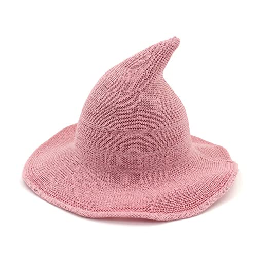 HzDazrl Hexenhut für Damen, breite Krempe, Wolle, spitze Kappe, Weihnachten, Party, Urlaub, tägliches Accessoire, Zaubererhüte (klassisches Baumwollgarn, Rosa, Einheitsgröße) von HzDazrl